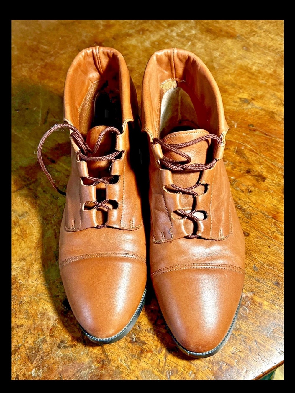 Prima Royale Vintage Brown Waxy Leather Rolled Cuff Ankle Boot Zip Shoe Size 10M